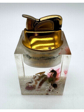 Vtg 1950s MCM Evans Clearfloat Lucite Acrylic Aquarium Table Lighter Starfish